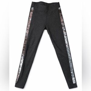 LIKE NEW Girls Charcoal Leggings Sequin Stripe Sparkly Stretch Pants Size 6